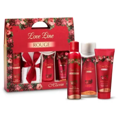 חלאבין לאב ליין ROUGE מארז: קרם ידיים, קרם גוף, דאודורנט ספריי ומגבת